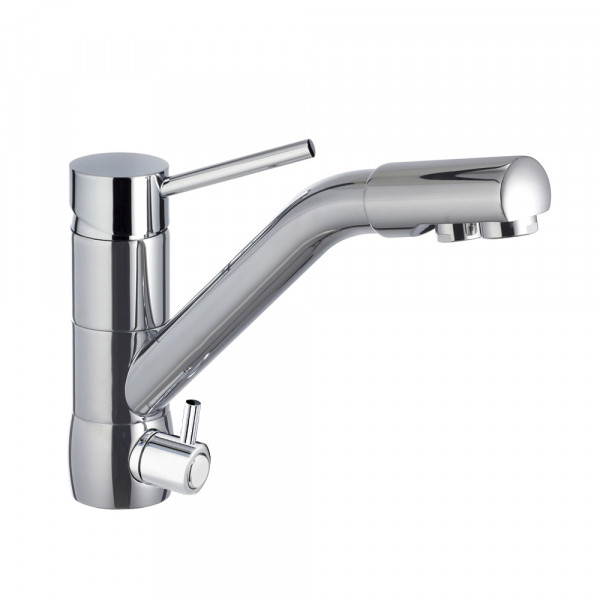 Grifo de cocina monomando 185mm 3 vías con 2 mandos y 2 salidas de agua para equipos de tratamiento